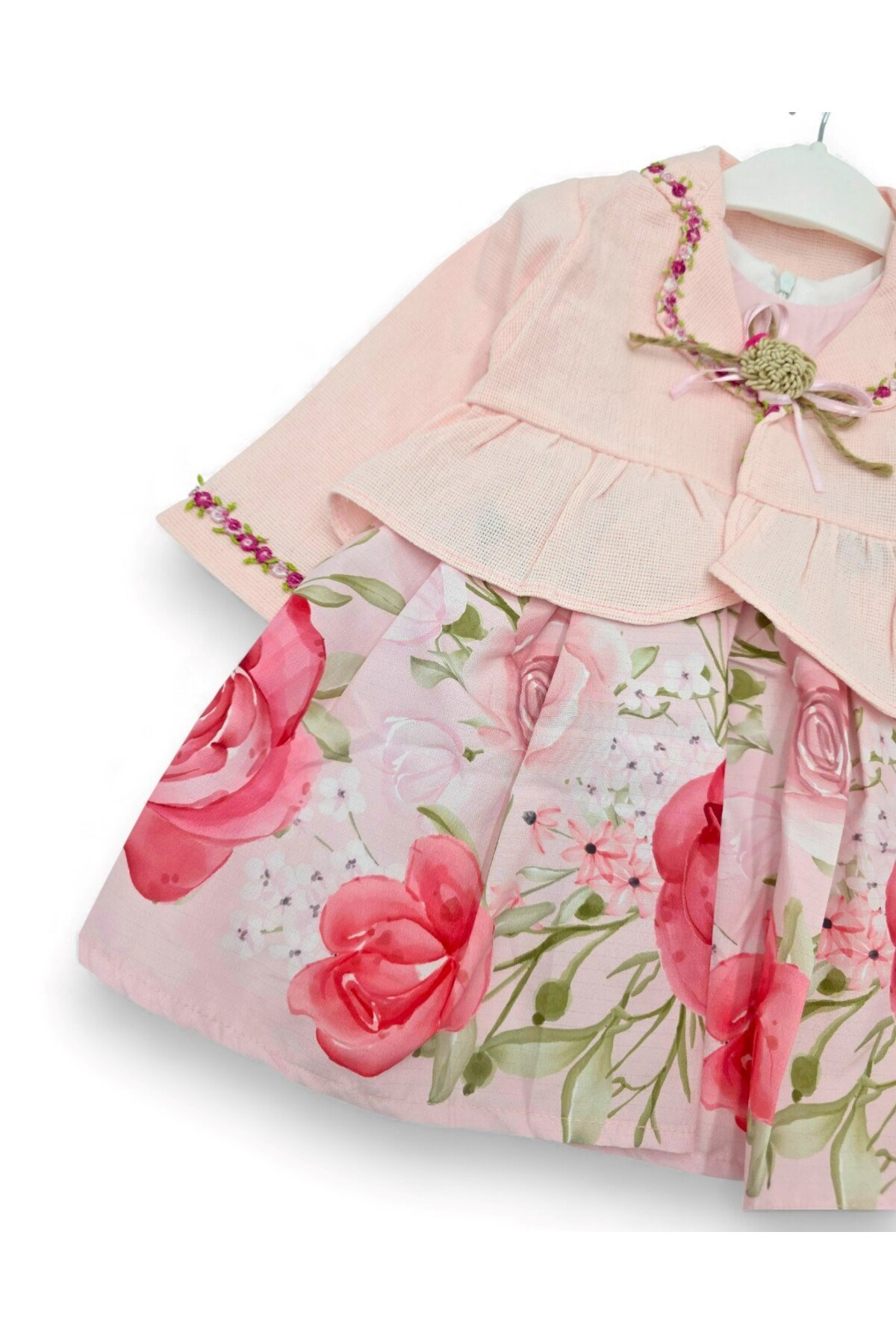 Ege Bebek Kız Bebek 1-2-3 Yaş Gül Detaylı, Bolerolu 2 Parçalı Elbise Elbise fotoğrafı 4 (önizleme)