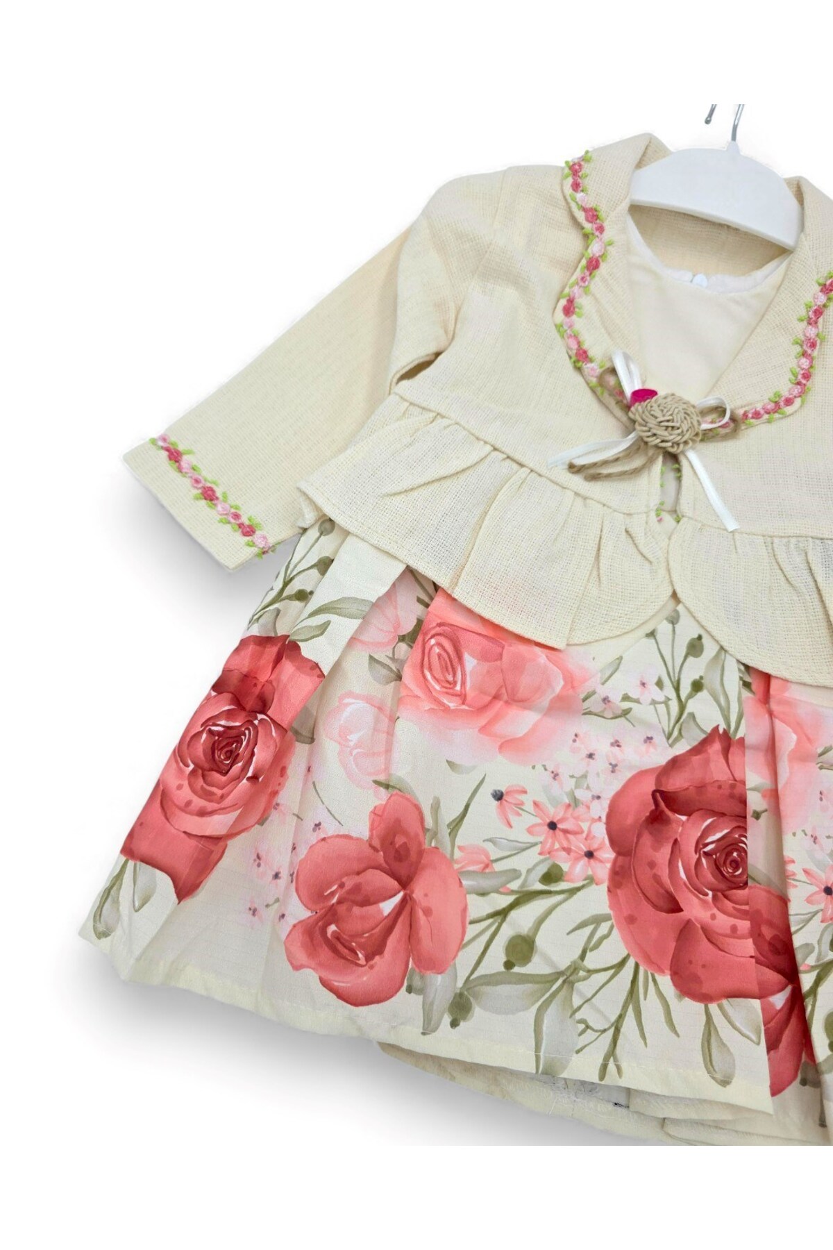 Ege Bebek Kız Bebek 1-2-3 Yaş Gül Detaylı, Bolerolu 2 Parçalı Elbise Elbise fotoğrafı 4 (önizleme)