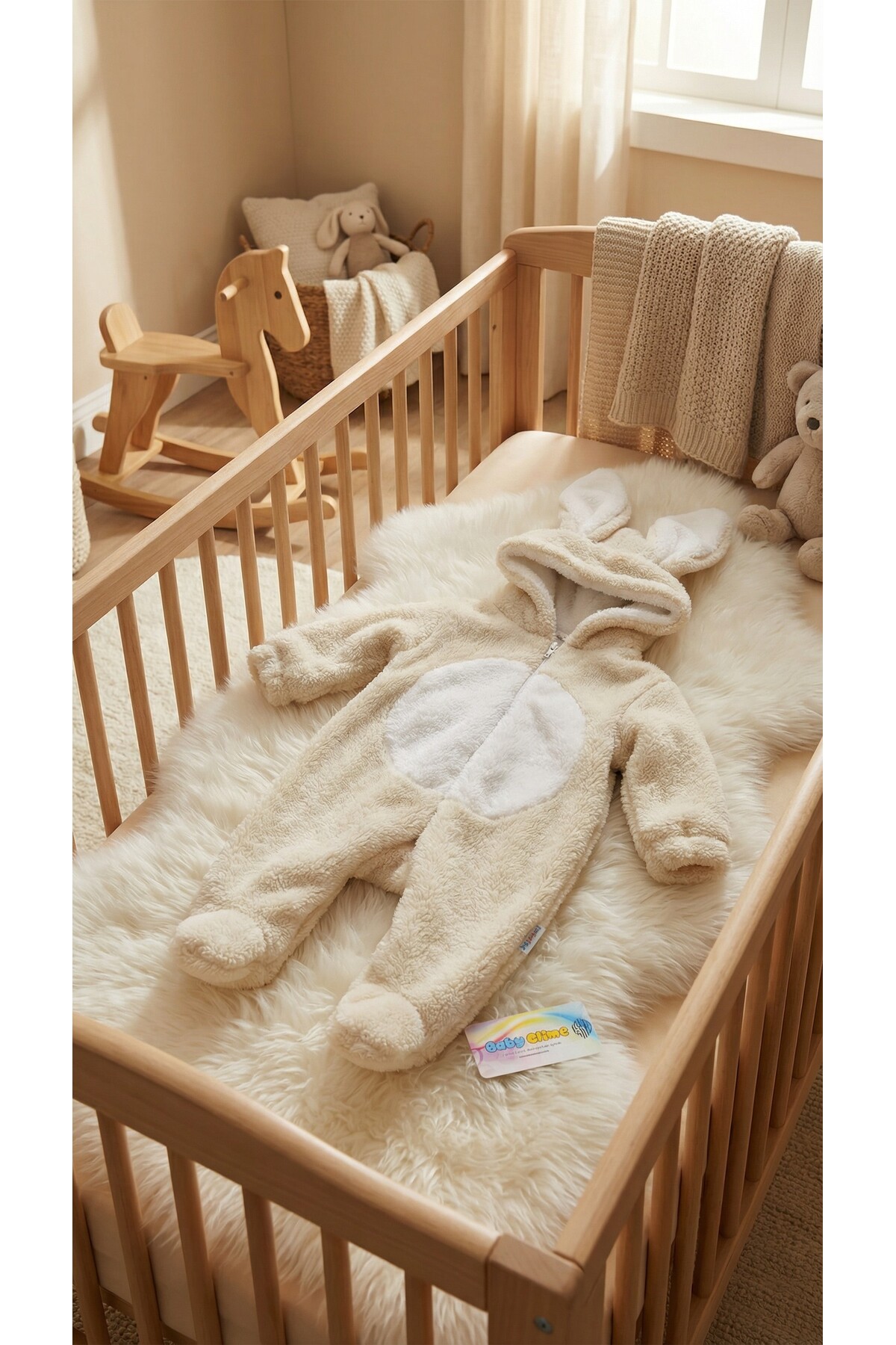 Baby Clime 0–12 Ay Kışlık Bebek Tulumu – İsimli Welsoft Kapüşonlu Tavşan Kulaklı Patikli fotoğrafı 3 (önizleme)
