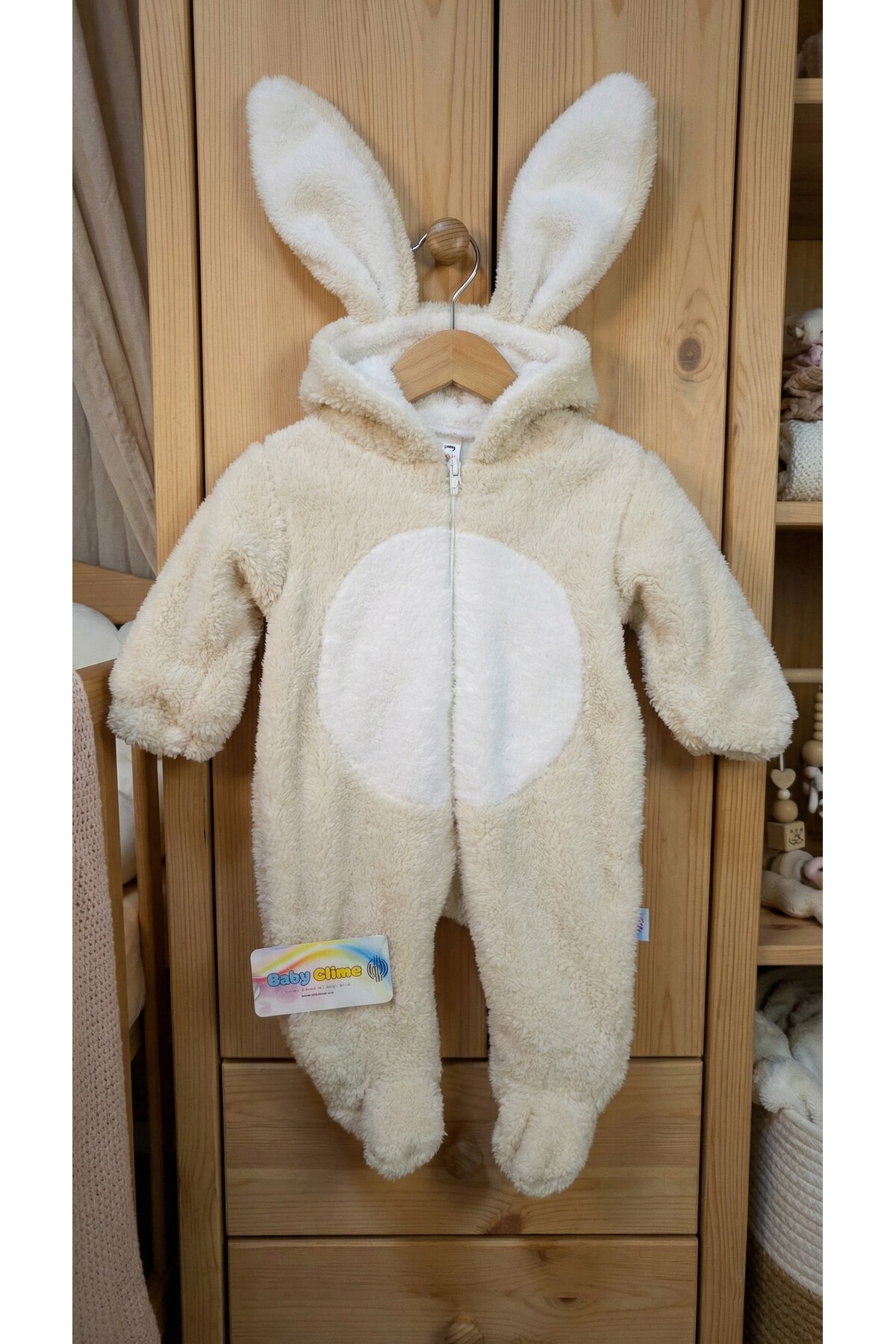 Baby Clime 0–12 Ay Kışlık Bebek Tulumu – İsimli Welsoft Kapüşonlu Tavşan Kulaklı Patikli fotoğrafı 7 (önizleme)