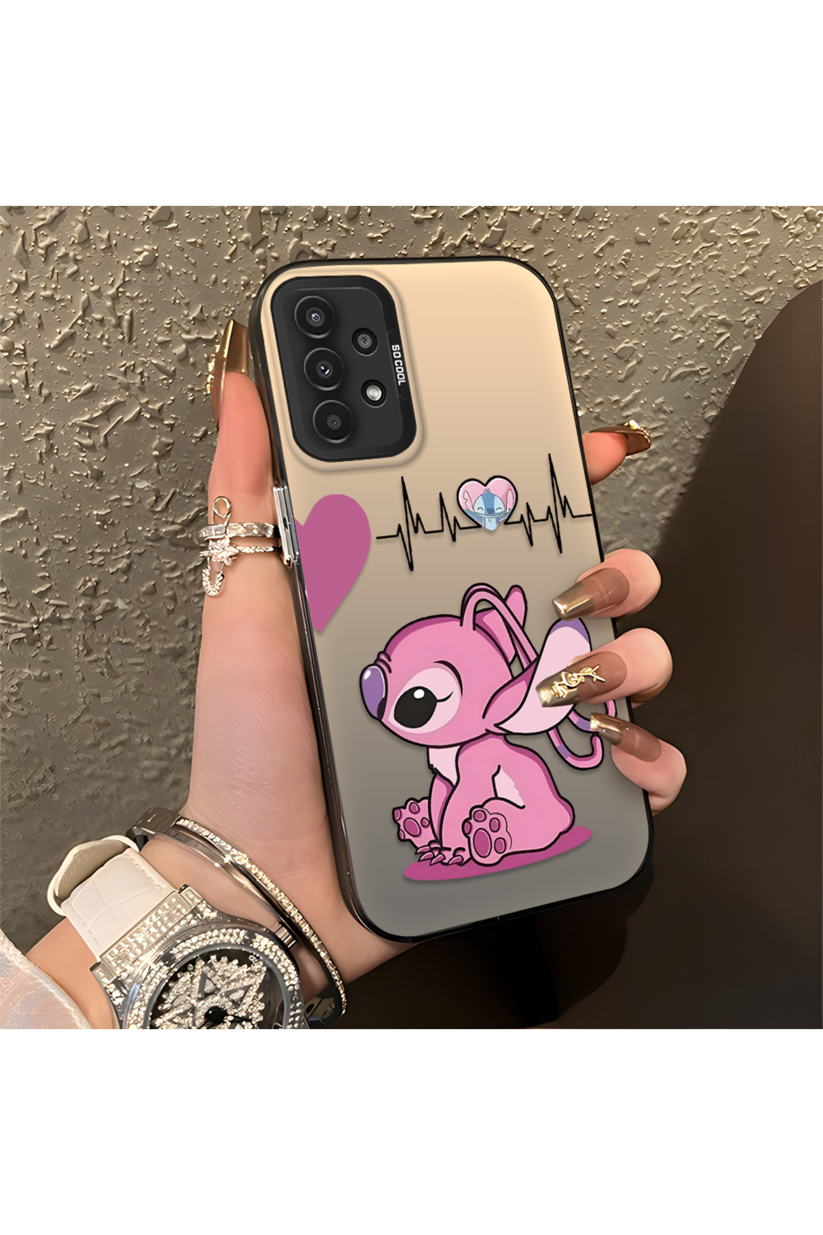Samsung Galaxy A13 Compatible Silicone Edge Hard Rear Anti Fall Case with Stitch Pattern