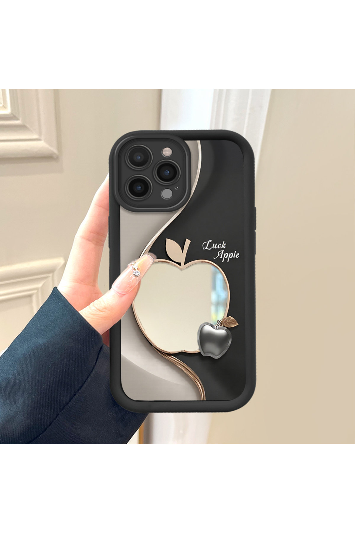 Hontinga iPhone 14 Pro Max Uyumlu Elma Aynalı Düşüme önleyici Silikon Telefon Kılıfı