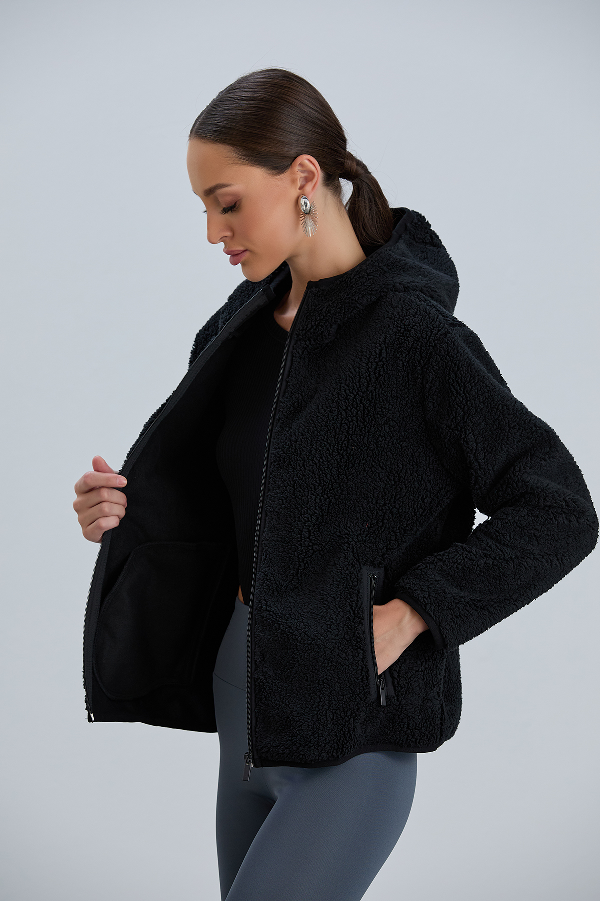 PIQUE  KADIN MONT Kapüşonlu Polar Lamineli Kadın Peluş Mont - Görsel 6