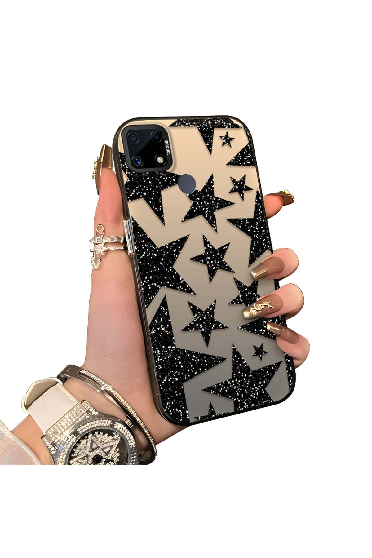 Realme C15 Compatible Silicone Edge Hard Back Anti Drop Pouch Star patterns