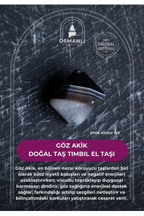 OSMANLI DOĞAL TAŞ Sertifikalı Göz Akik Doğal Taş Tımbıl El Taşı (SK:143)