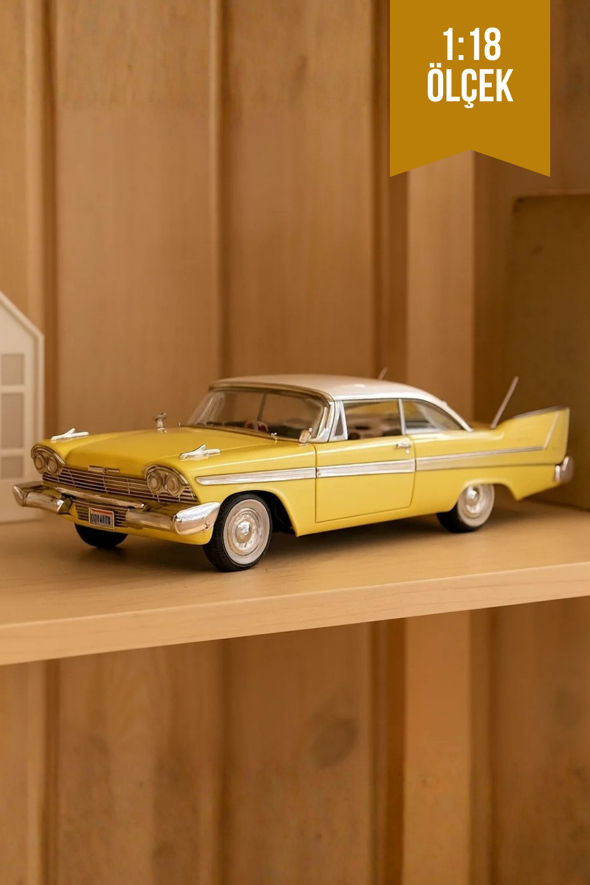craftivio Sarı 1:18 Ölçek Die Cast İnce Detay 1957 Chevy Bel Air
