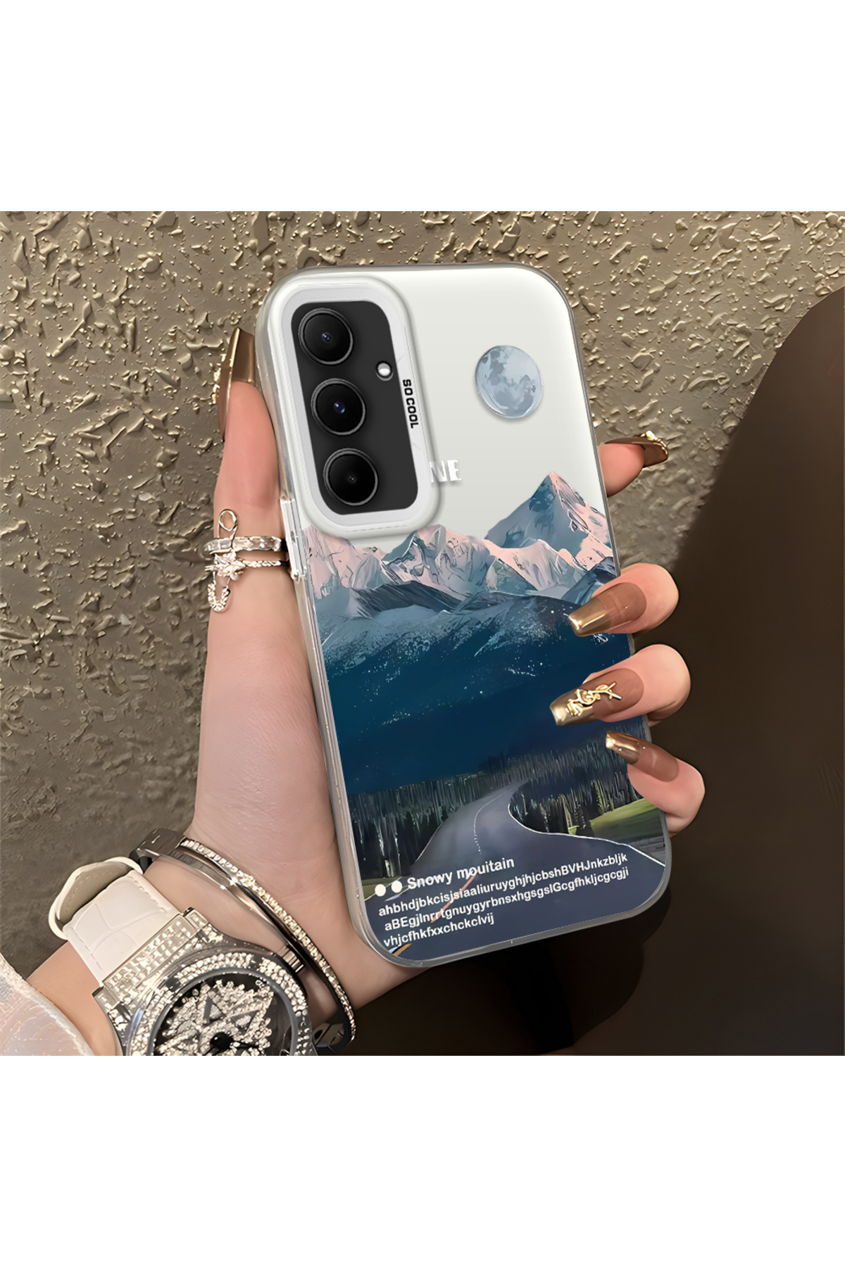 Samsung Galaxy A55 Compatible Silicone Edge Hard Rear Anti Fall Case Mountain top patterns