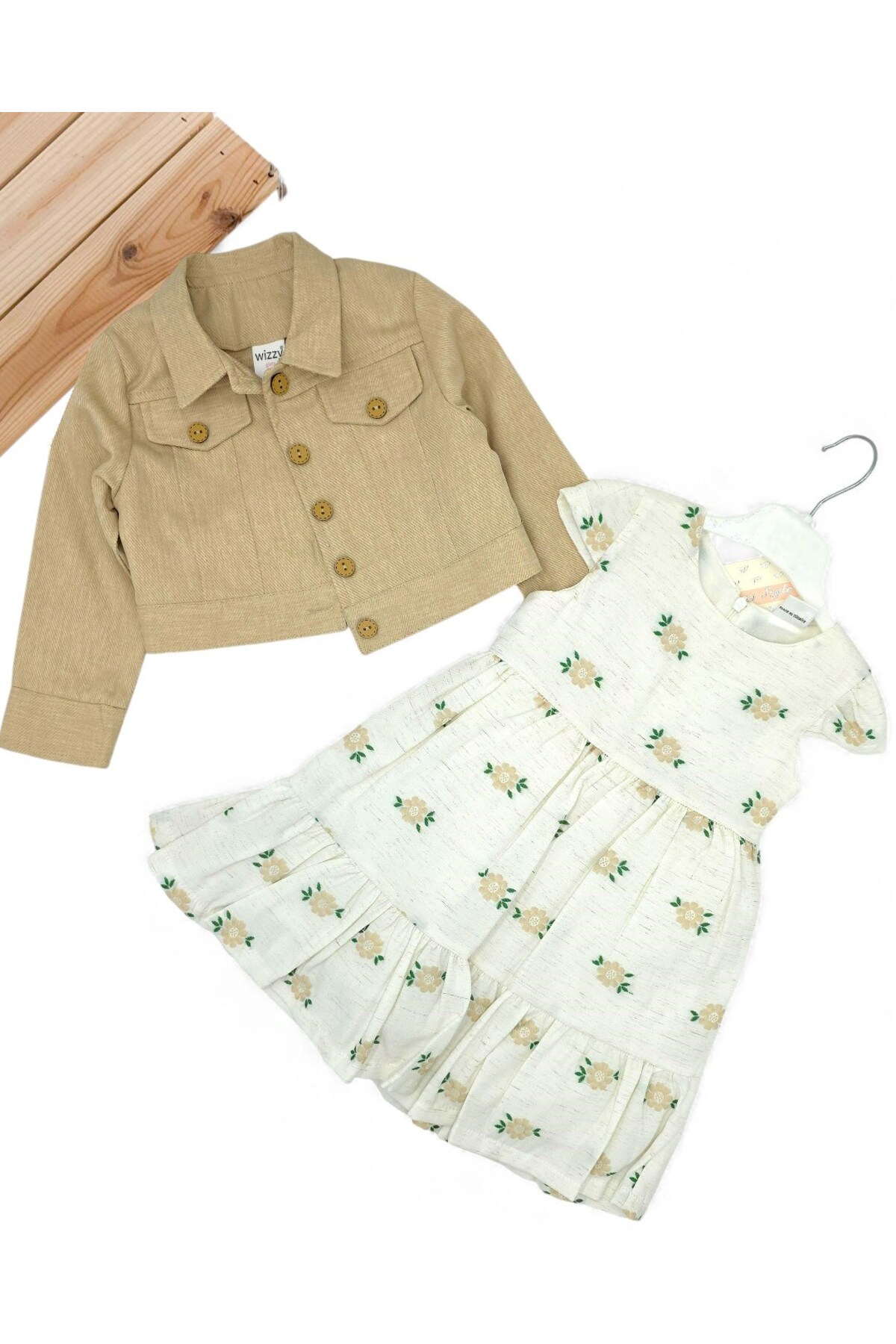 Ege Bebek Kız Çocuk Keten Bolerolu Askılı Çiçekli Elbise, 2-10 Yaş Çiçekli Bayramlık Elbise fotoğrafı 2 (önizleme)