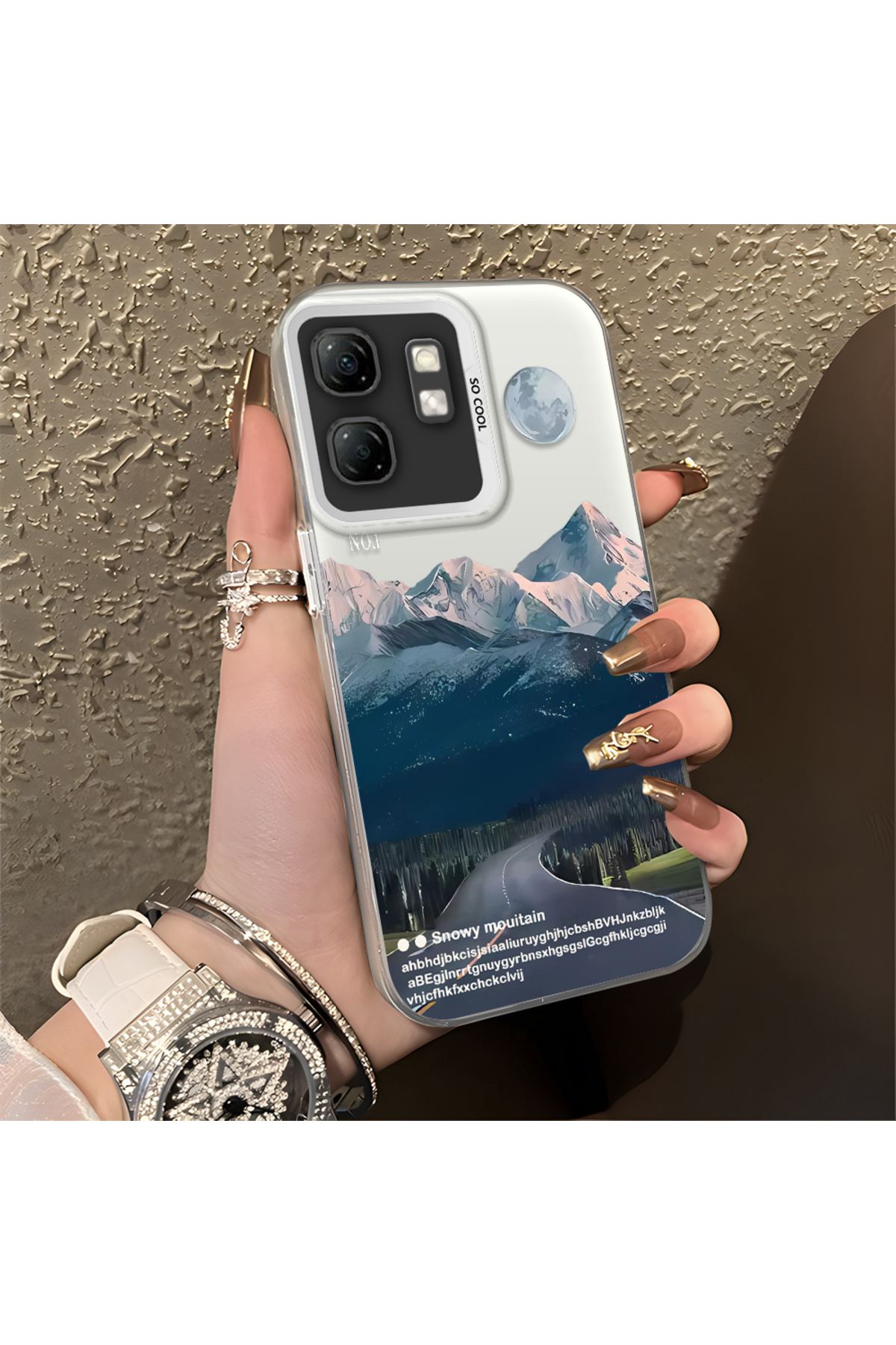 Infinix Hot 50i Compatible Silicone Edge Hard Back Anti Fall Case Mountain top patterns