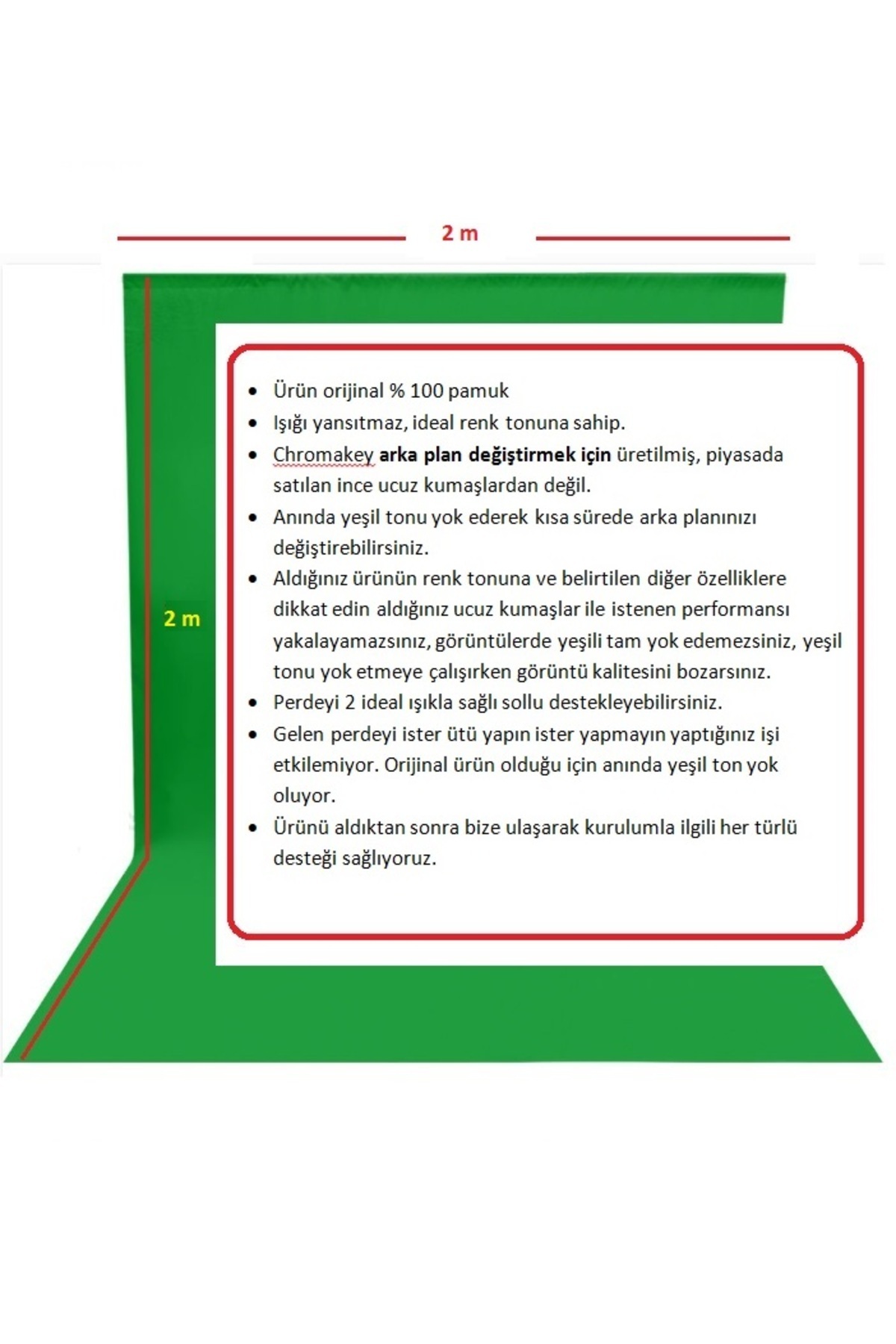 2x2 metre chromakey green screen greenbox yeşil fon Perde ,oyun,Fotoğraf , Stream 4 mandallı