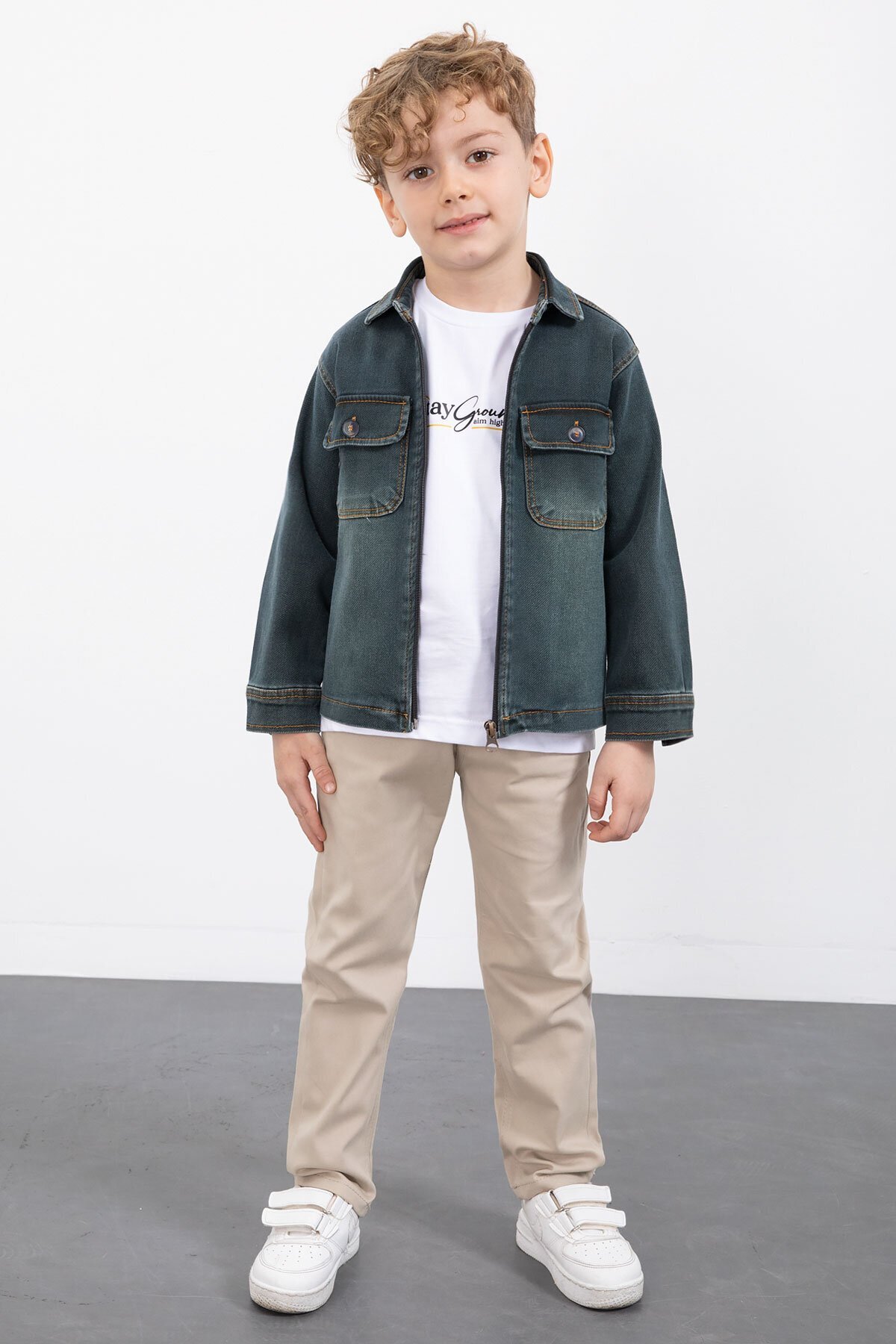 Indigo Zippered Jean Jacketed Boys' 3-Piece Set with Pants 23390