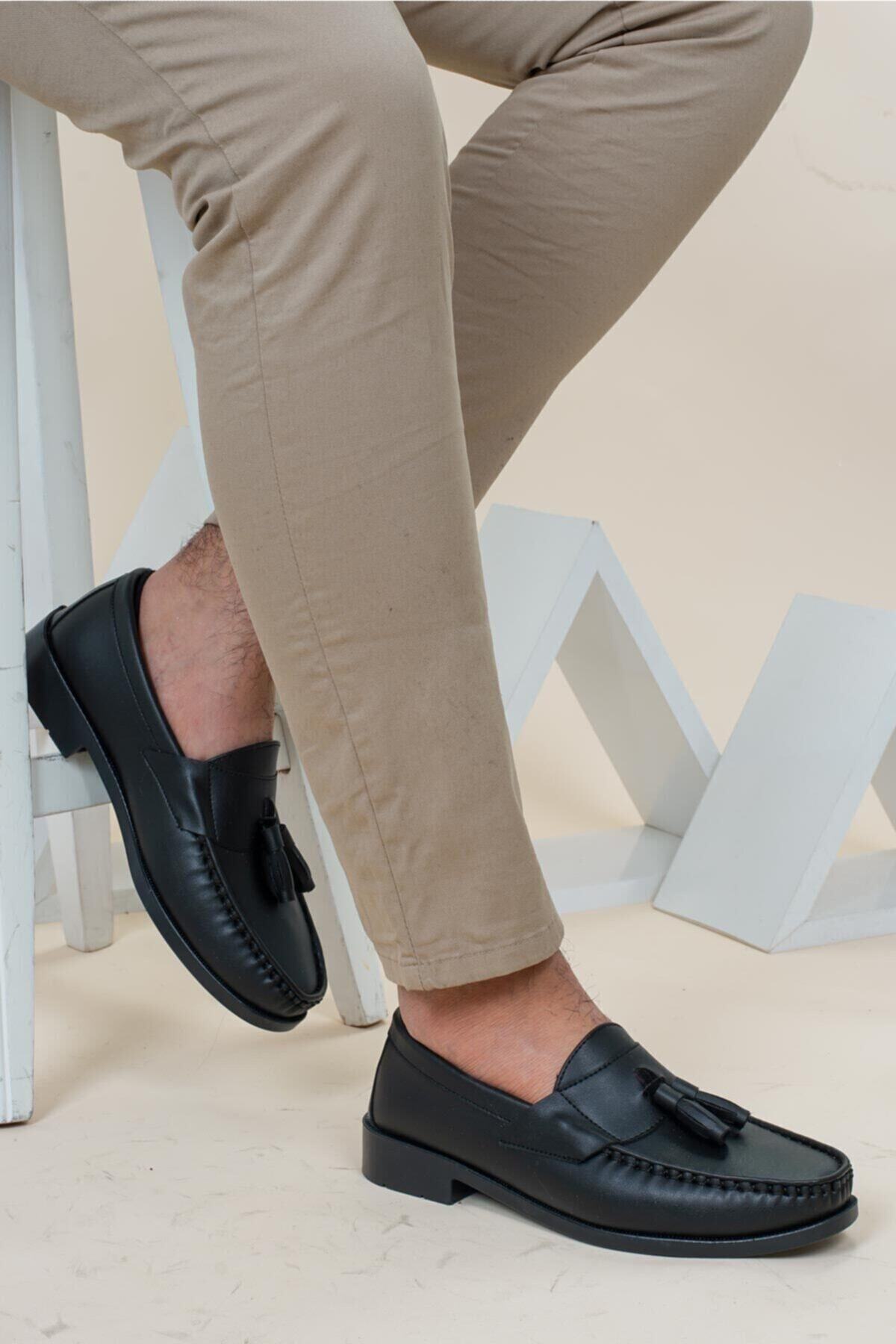 Dayfi Siyah Cilt Erkek Loafer Ayakkabı | Casual Corcik Unisex Günlük Ayakkabı