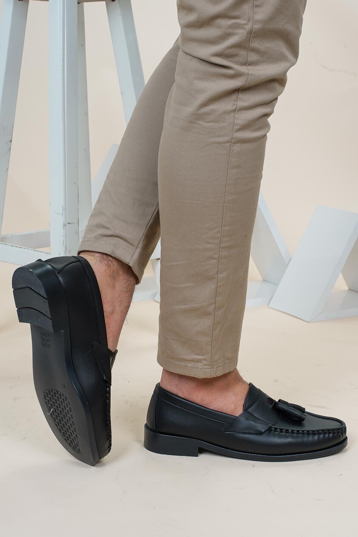 Dayfi Siyah Cilt Erkek Loafer Ayakkabı | Casual Corcik Unisex Günlük Ayakkabı görsel 5