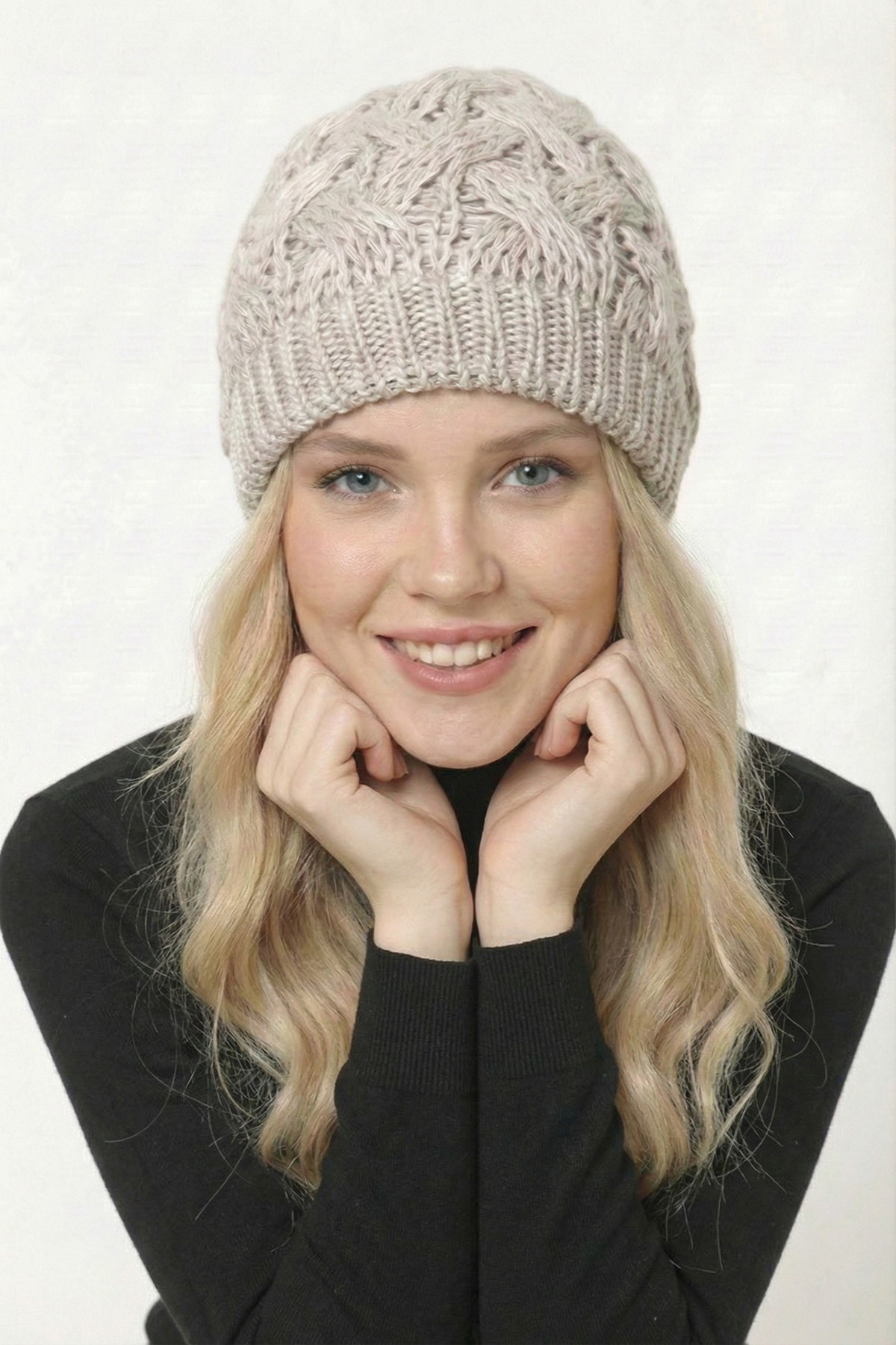 Women's Stone Hair Knit Pattern Winter Knitwear Beanie - Soft Texture Warm Hat