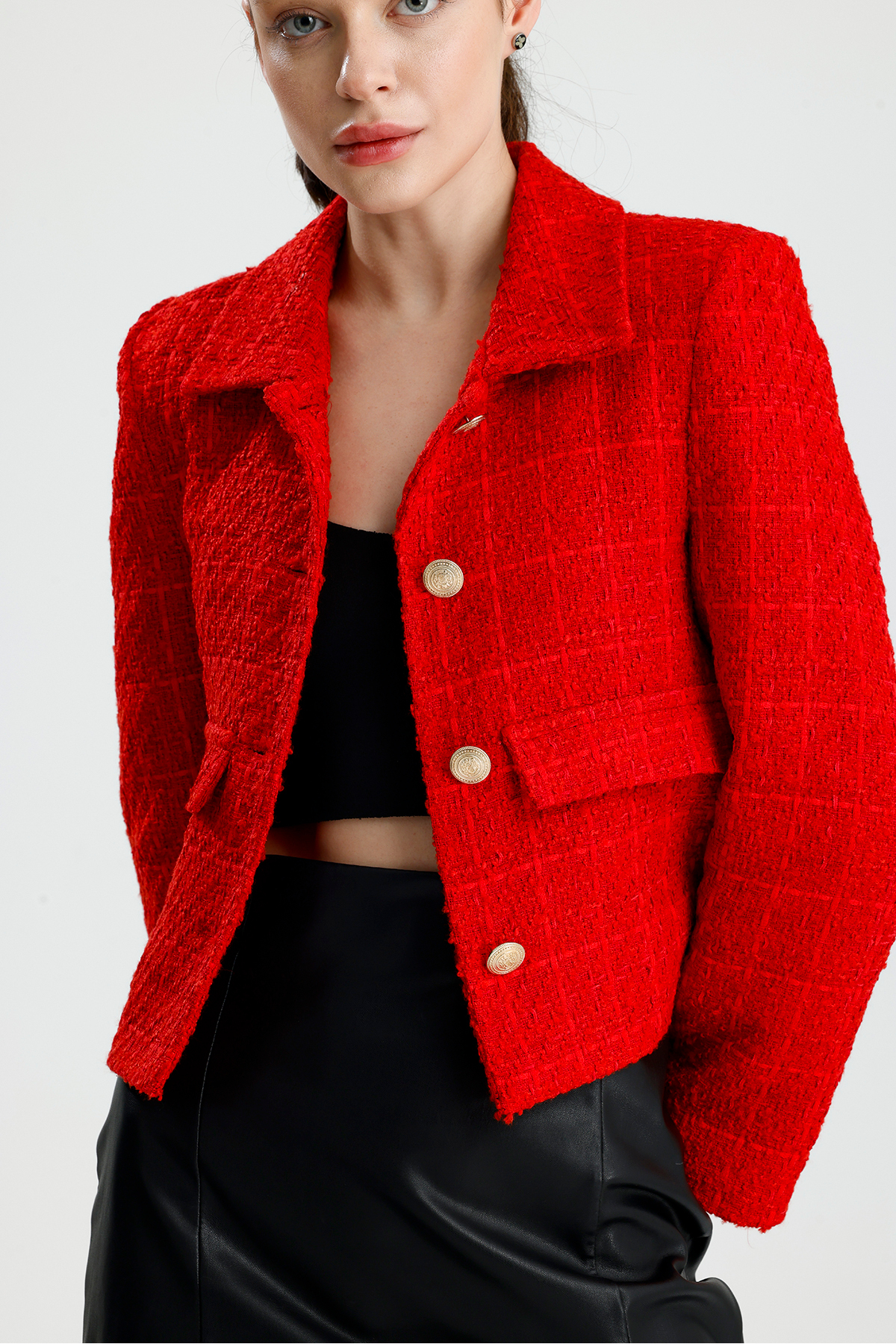 ONE WEAR  Kadın Dore Düğmeli Blazer Tüvit Ceket - Görsel 2