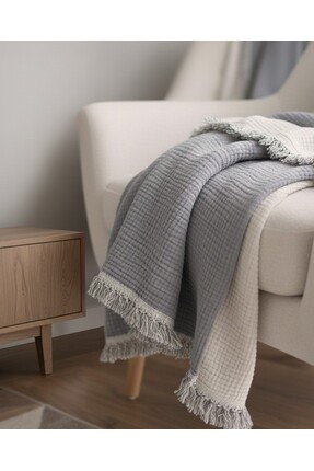 Mujo Home Collection %100 Organik Pamuk 4 Katlı Müslin Koltuk Şalı - TV Batta...