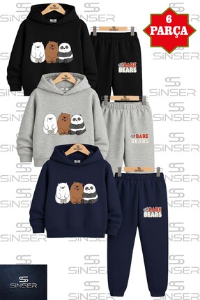 SS SİNSER Çocuk 3LU TAKIM "PANDALAR 3LU YAN YANA" 3LU Kapşolu Eşofman Takımı