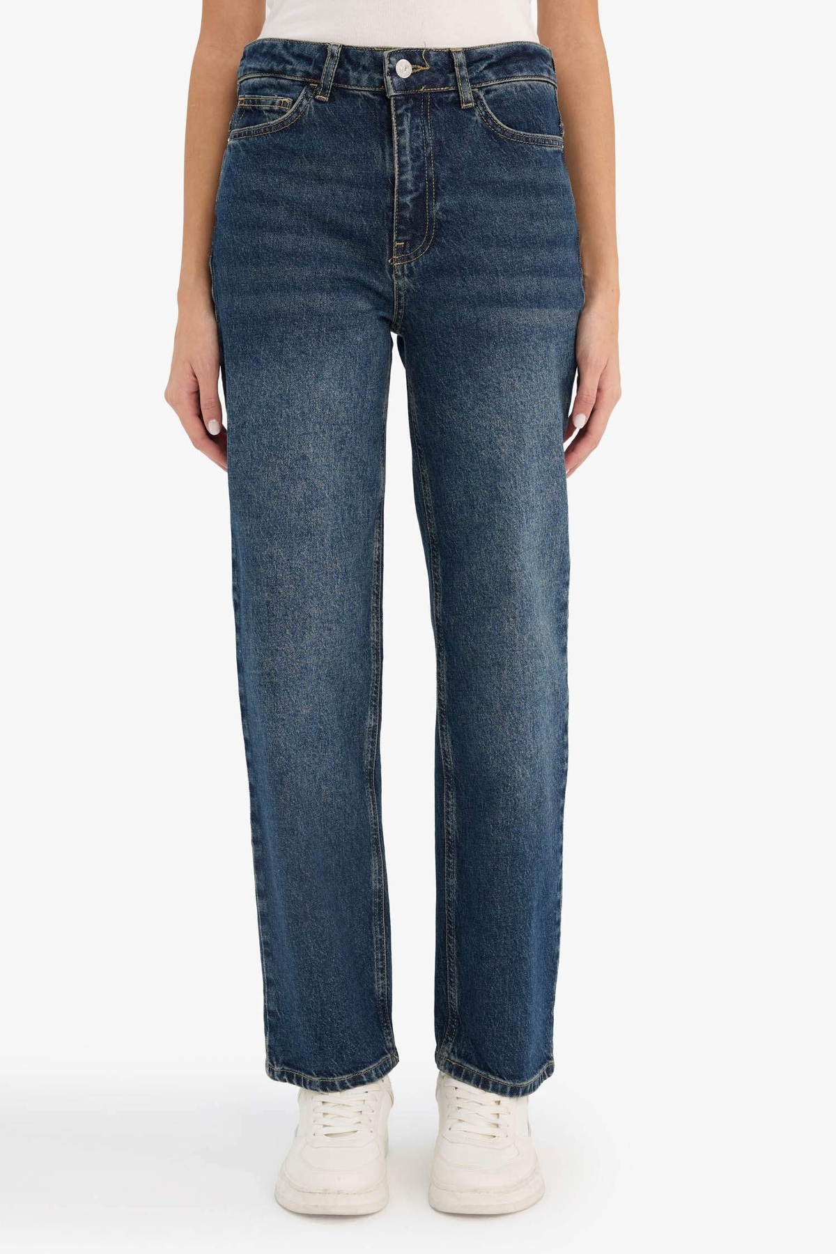 Defacto  Comfort Straıght Yüksek Bel Bilek Boy Jean Yıkamalı Pantolon D8154AX25AU - Görsel 3