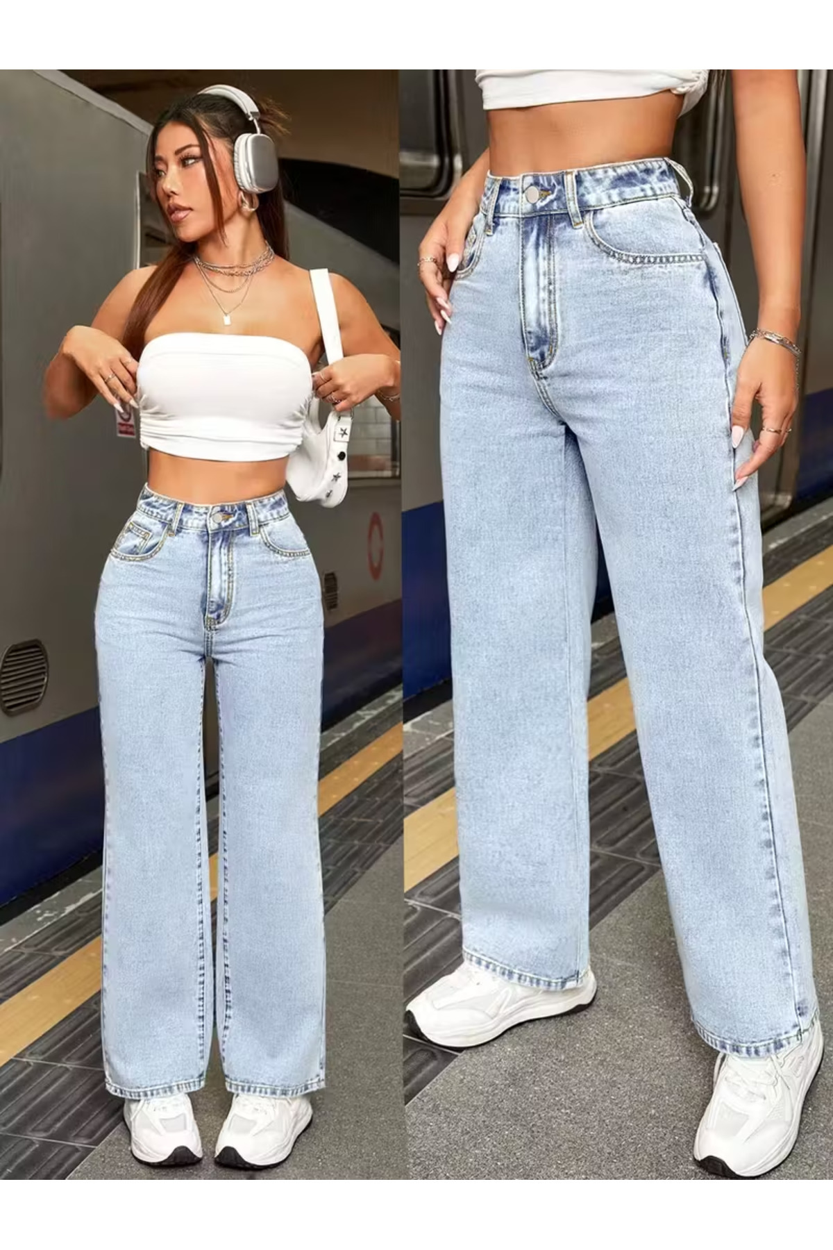 Astrid Women's Jeans Palazzo Shabby Casual Jean High Waist Denim Jeans