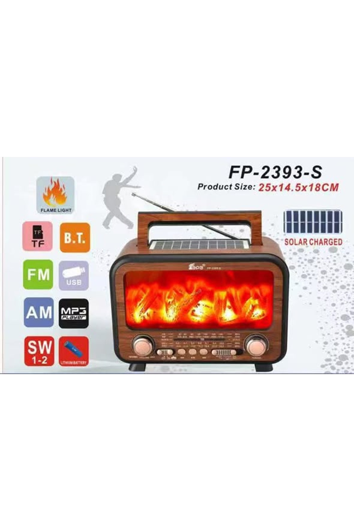 NEALIRSANUCUZ FP-2393 Şömine Efektli Retro Bluetooth-USB-SD-FM