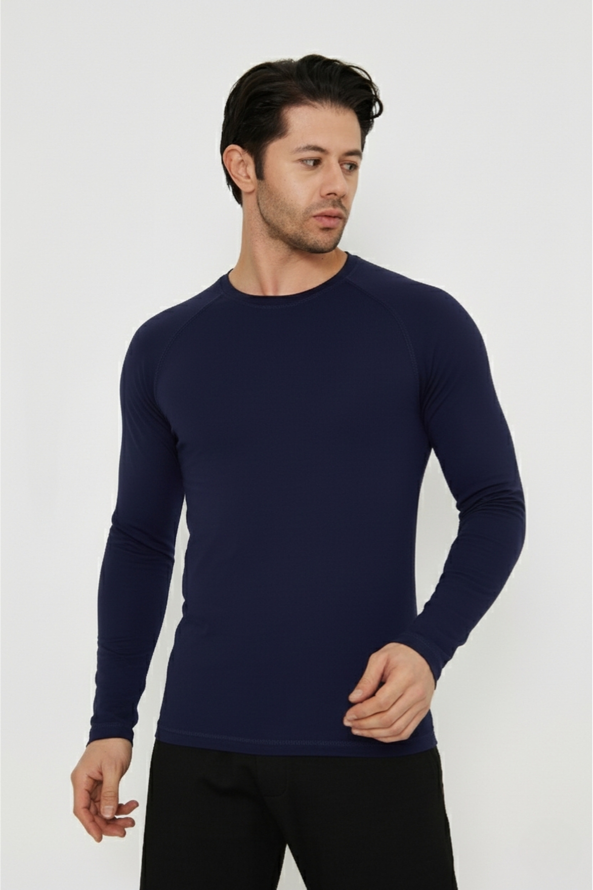 WUCHT Erkek Lacivert Uzun Kollu Compression Tişört Slim Fit Spor Fitness Gym