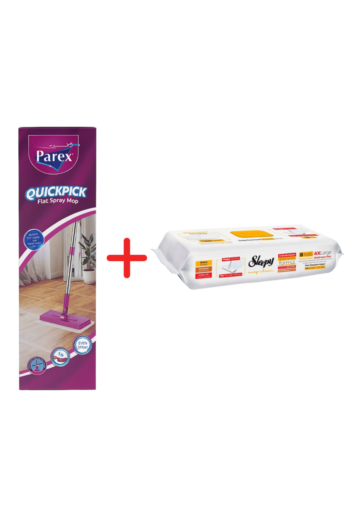 Parex Промоционален пакет QuickPick моп + мокри кърпички Sleepy Easy Clean би...