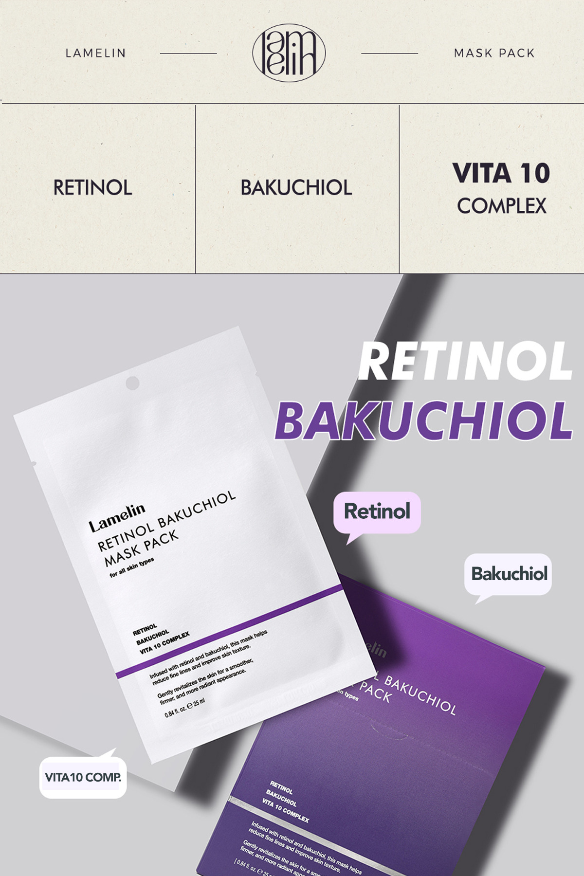 Retinol ve Bakuchiol İçeren Yoğun Bakım Maske Seti 5 Adet Retinol + Bakuchiol Mask Pack — 8800248334652 — تصویر 3 از 6