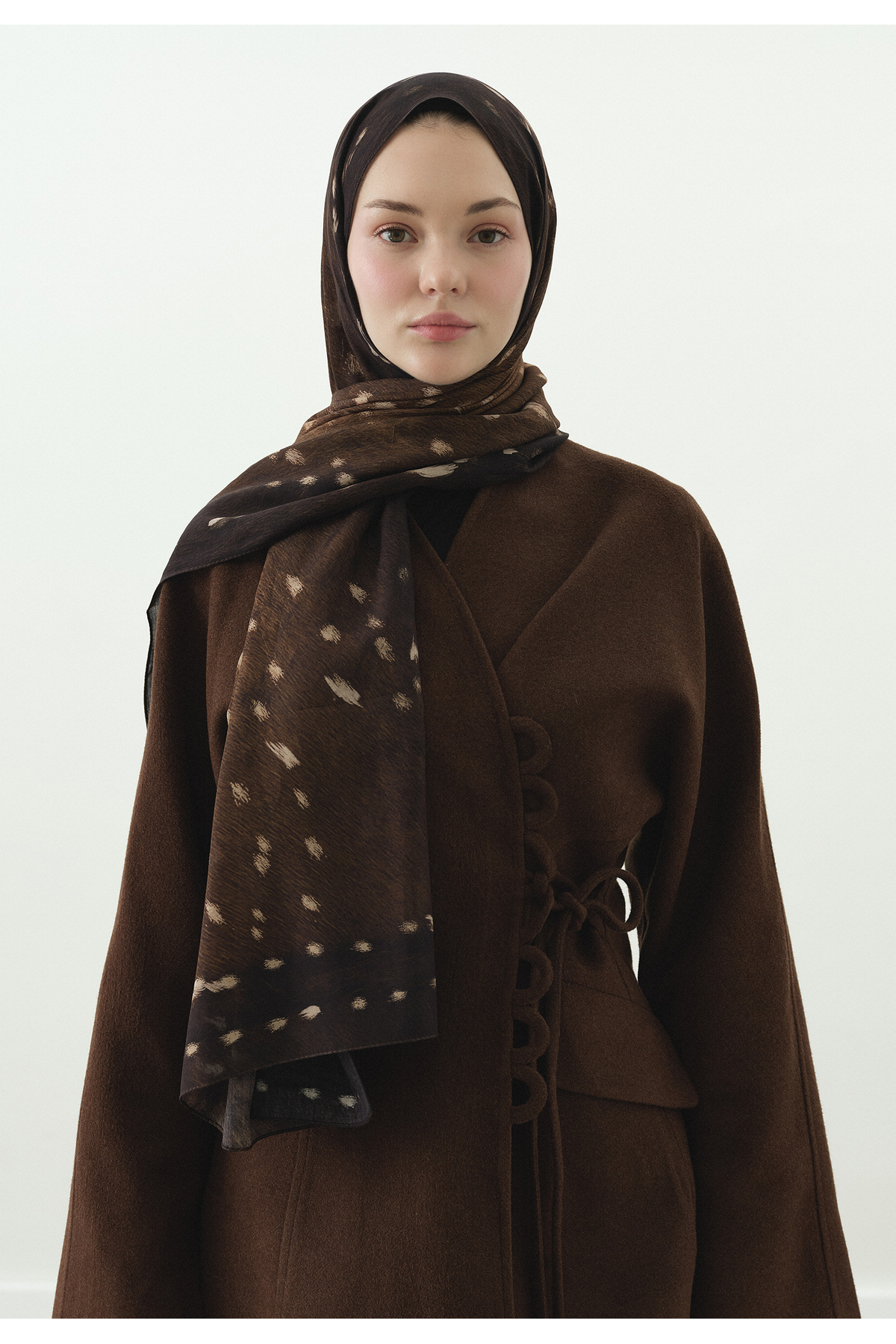 Fresh  FAWN DESENLİ PAMUK VİSKON ŞAL KAHVERENGİ - Görsel 4