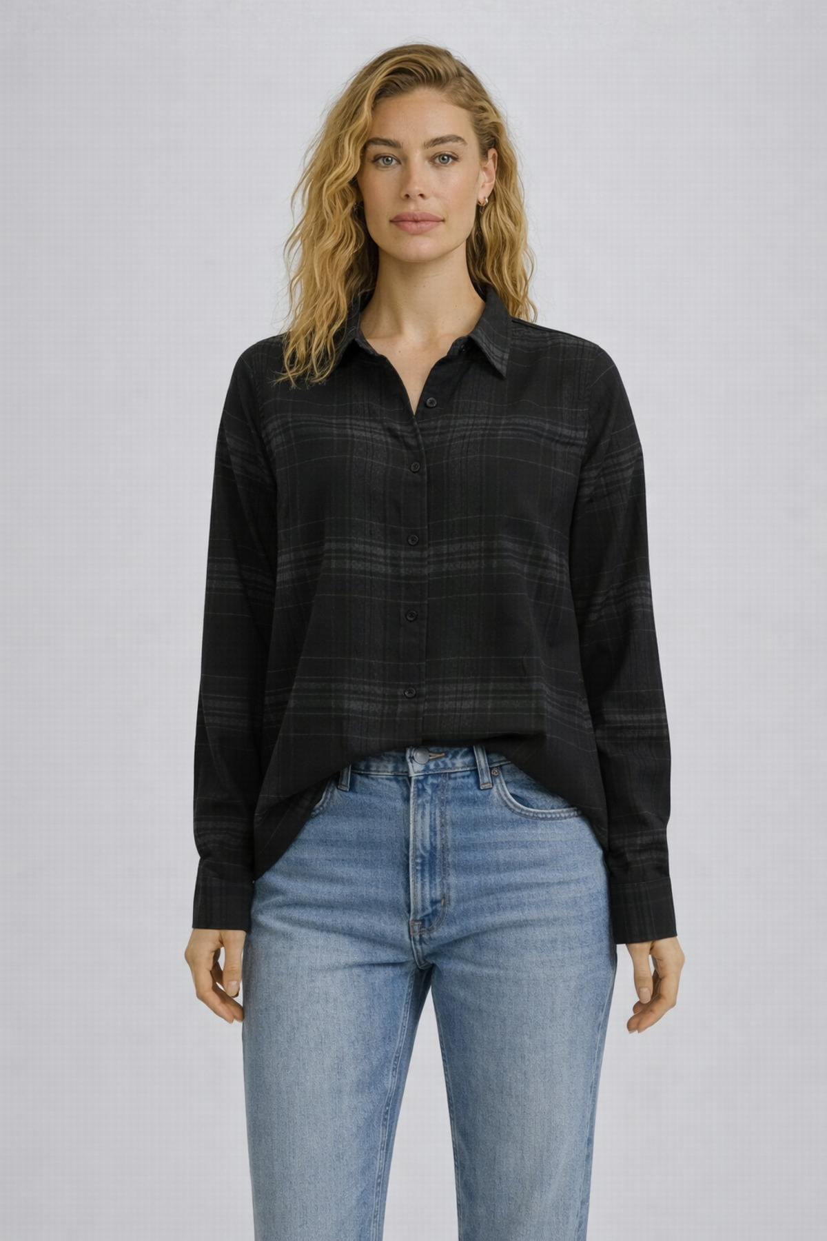 VENA  Kadın Jenna Regular Fit Ekose Gömlek - Siyah