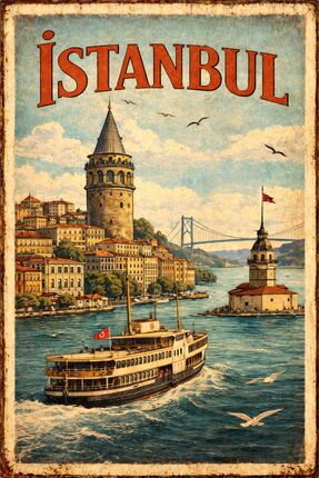 BiveSa İstanbul Boğaz Manzaralı Retro Ahşap poster