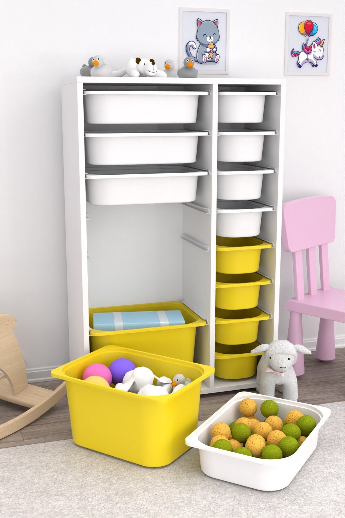 Pratico Rine 14 Sepetli Çok Amaçlı Oyuncak Dolabı Sarı Beyaz 2D4K8U fotoğrafı 3 (önizleme)