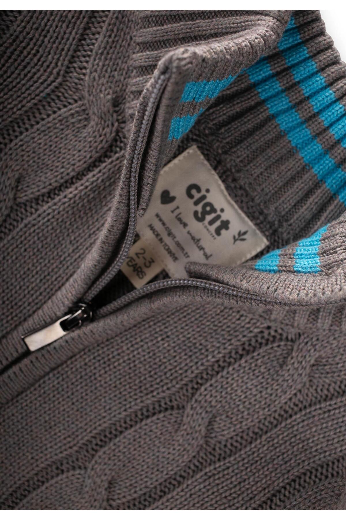 Cigit Saç Örgü Triko Hırka 2-11 Yaş A Gri fotoğrafı 3 (önizleme)