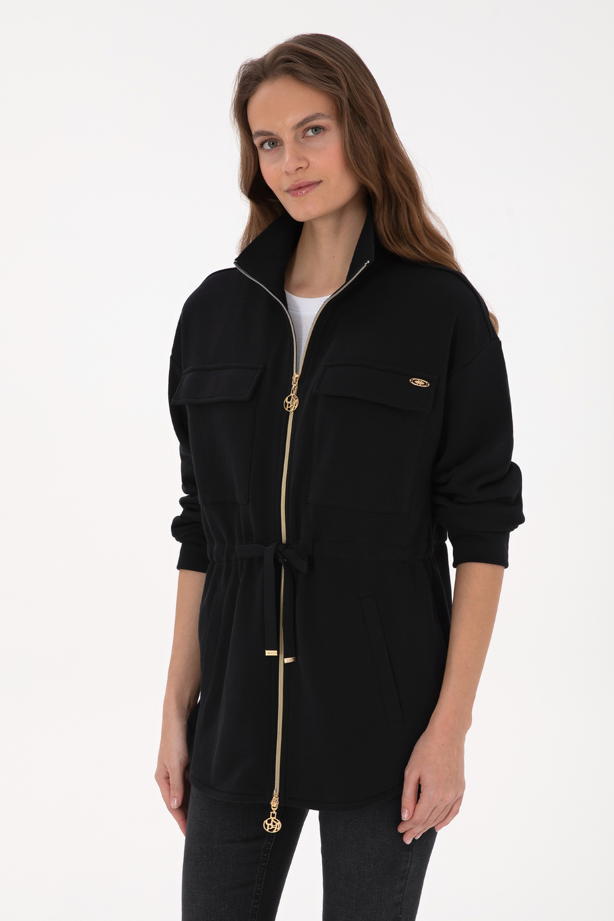 U.S. Polo Assn.  Kadın Siyah Fermuarlı Dik Yaka Sweatshirt 50318035-VR046 - Görsel 3