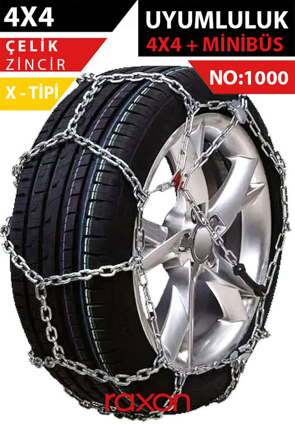 Raxon 4x4 X Tipi Kar Zinciri No:1000 – Çelik | Güçlü Tutuş & Kış Koşullarına Uyumlu