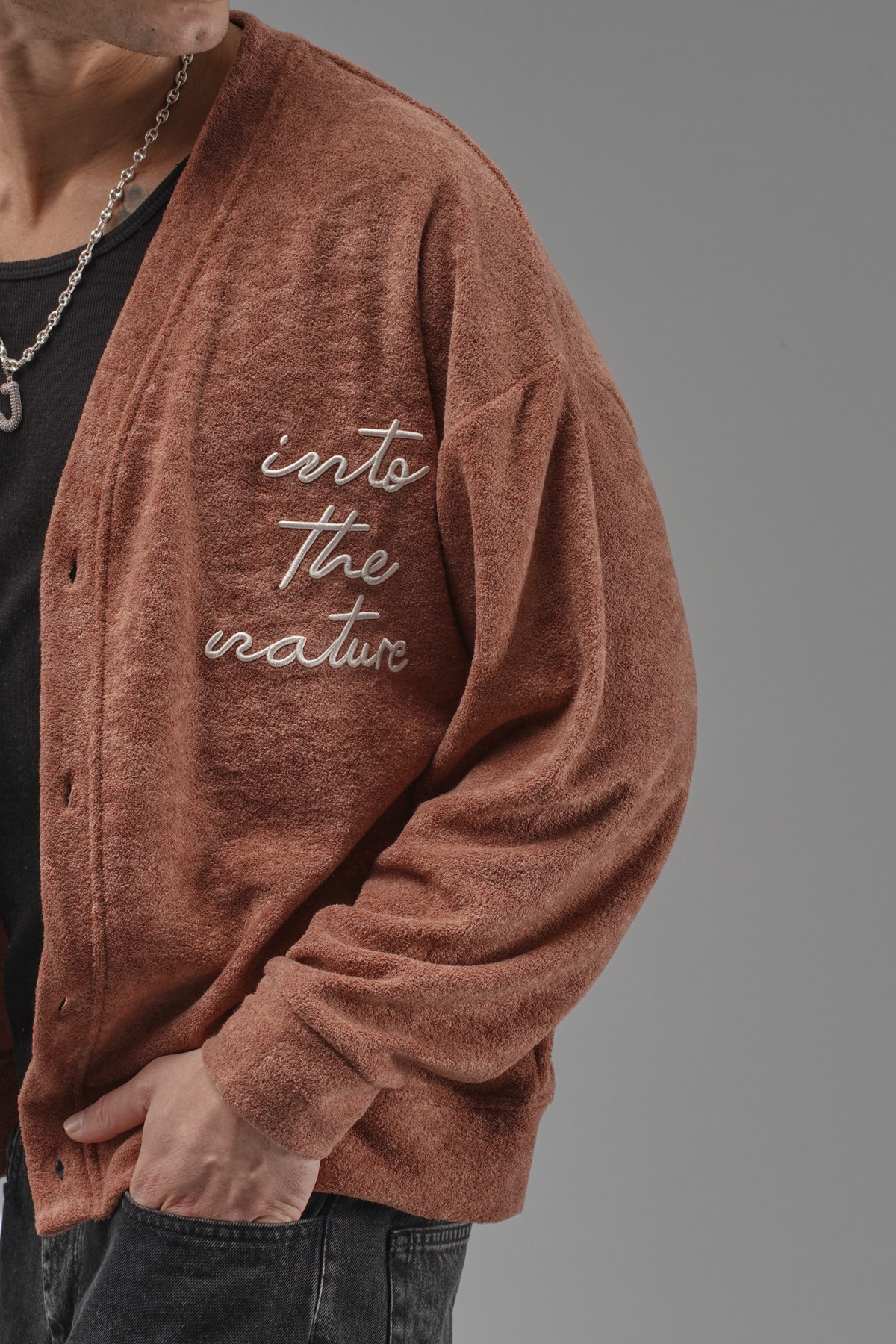 Butik Trend Biz Nakışlı Düğmeli Oversize Erkek Hırka görsel 3