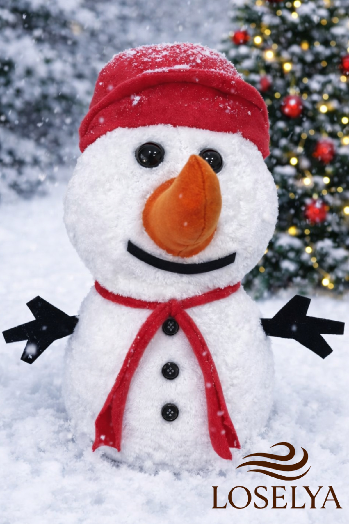 Loselya Hediyelik Yılbaşı Süsü Peluş Kardan Adam 45 cm Çocuk Odası Dekoratif Peluş Oyuncak