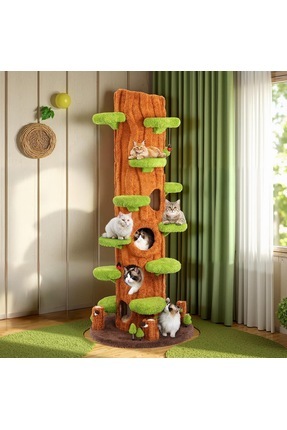 MERİPERA Kedi Oyun ve Tırmanma Ağacı-Orman Serisi 200 cm 6 Delikli Yuva