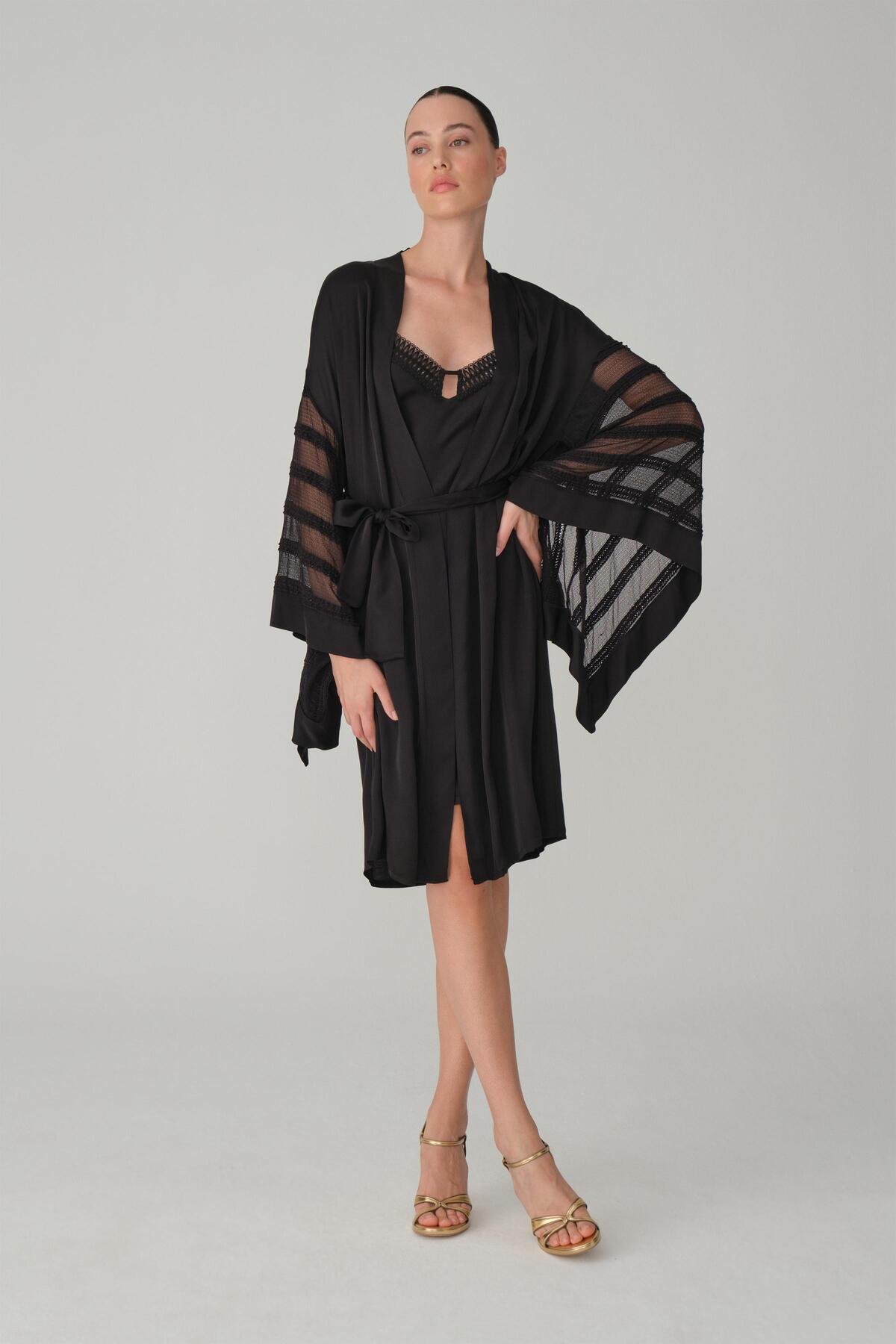 Pierre Cardin Vegan İpek Saten Kadın Gecelik Sabahlık Takımı - LX.26122