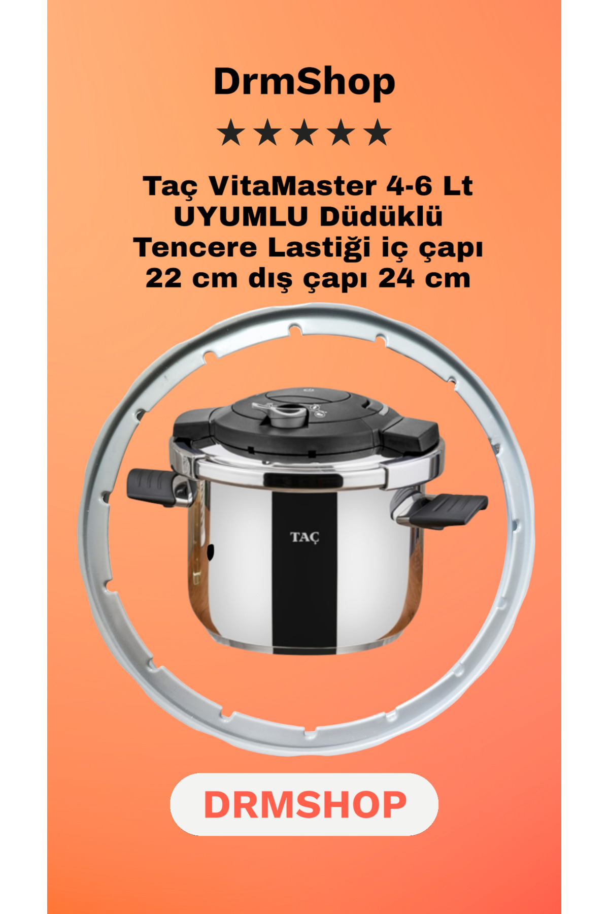 Tiara VitaMaster 4+6 Liter Pressure Cooker Compatible Pressure Cooker Rubber inner 22 cm Outer 24 cm
