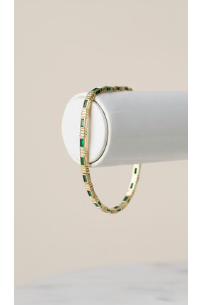 Lune Design Baget Kesim Zümrüt Yeşili Taşlı Modern Çelik Bileklik