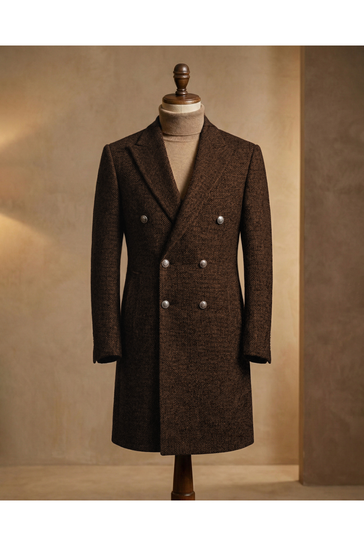 Sobrane Classics  Sobrane Kahverengi Örgü Kumaş Kruvaze Kaban