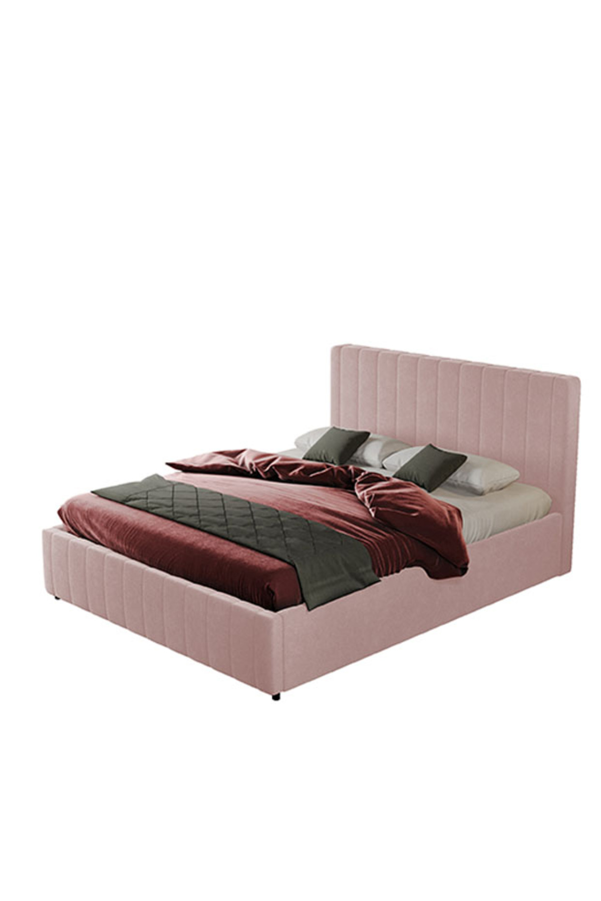 Conforto.ro Pat Dublu Tapitat Maldive, Cadru Lemn Si Pal, Roz, Cu Somiera Fixa - 140 x 200