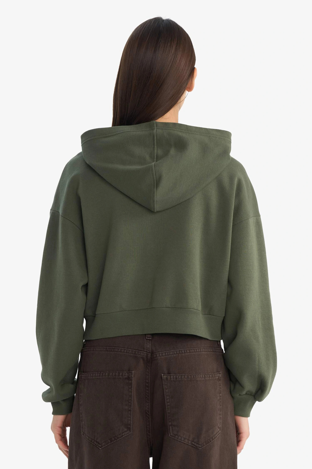 Defacto  Cropped Fit Kapüşonlu Kalın Fermuarlı Sweatshirt Z7069AZ25WN - Görsel 5