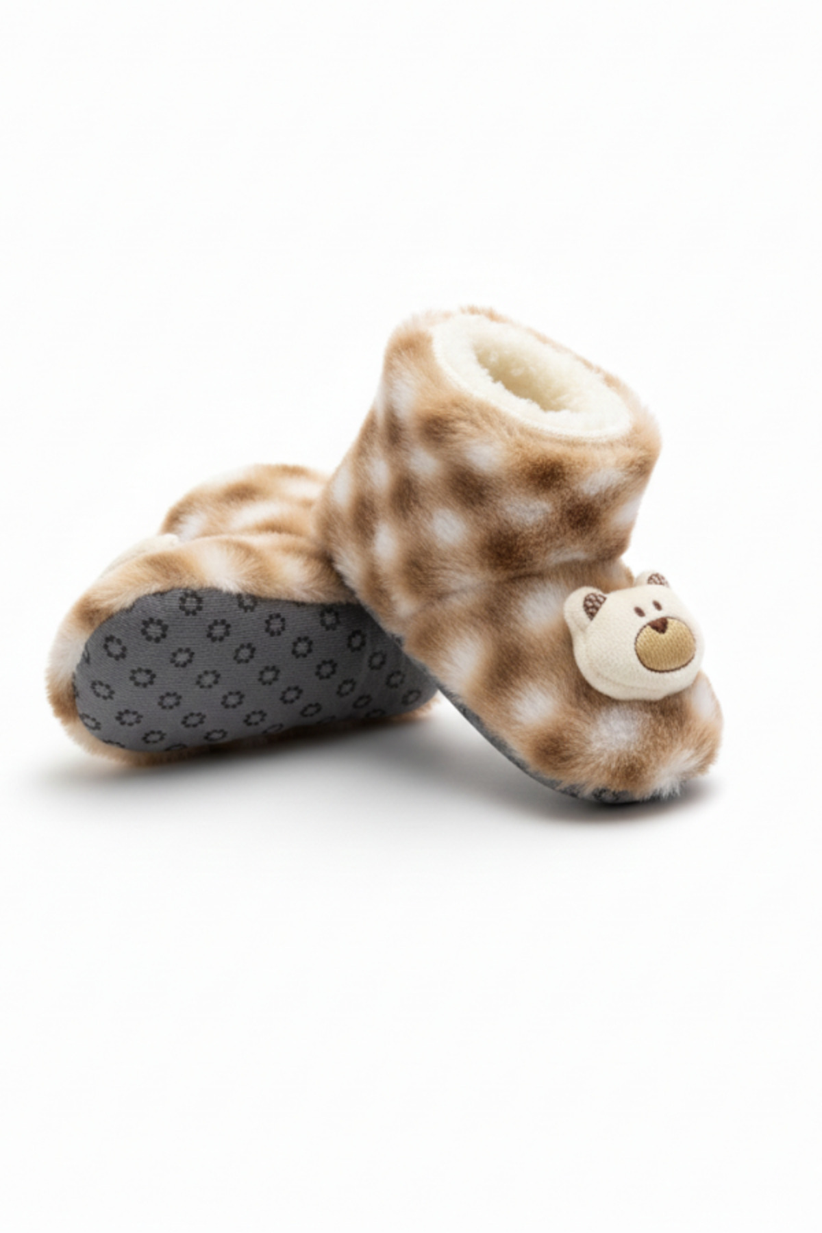 Winter Booties, Teddy Bear Plush Boots, Fleece Bear Pattern Comfortable and Non-Slip Sole, Baby and Child