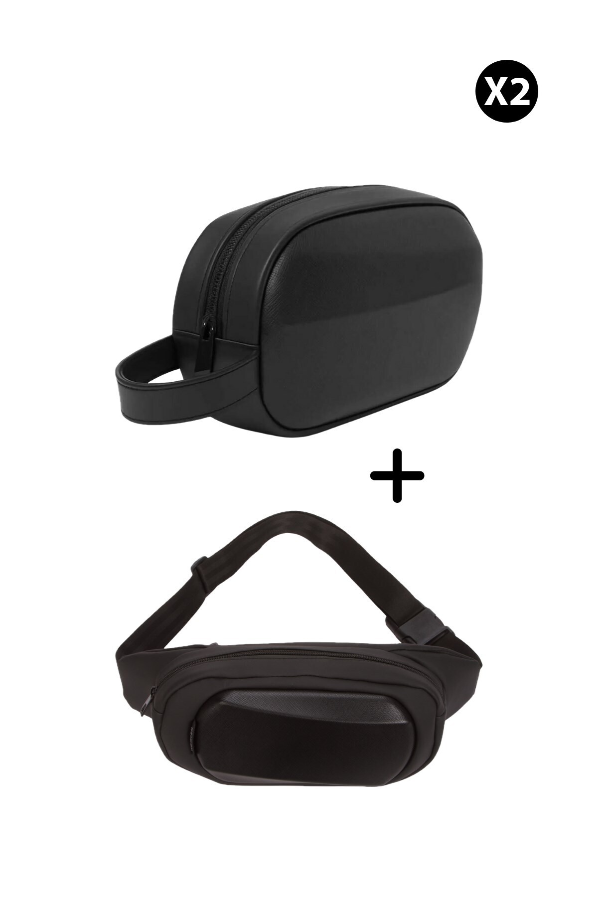 Newish Erkek Deri Portföy Clutch Traş Kozmetik Bakım ve Günlük El Çantası 2 Adet