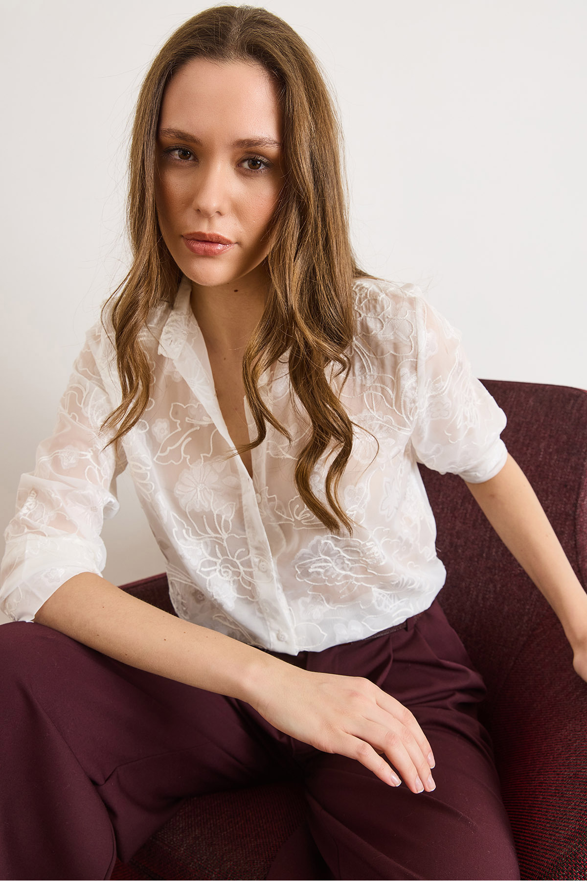 پیراهن شفاف سوزن دوزی شده سفید زنانه GML-19001415 7