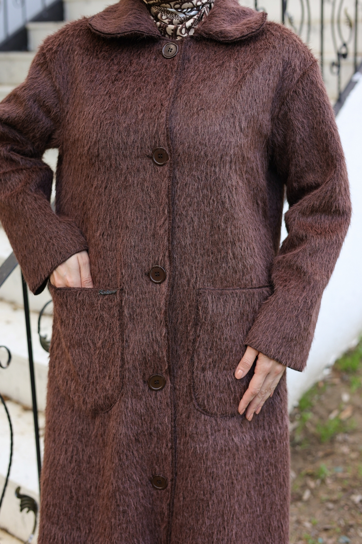 KADEEM  Mavera Fox Kumaş Uzun Tesettür Kaban – 7009 - Görsel 2