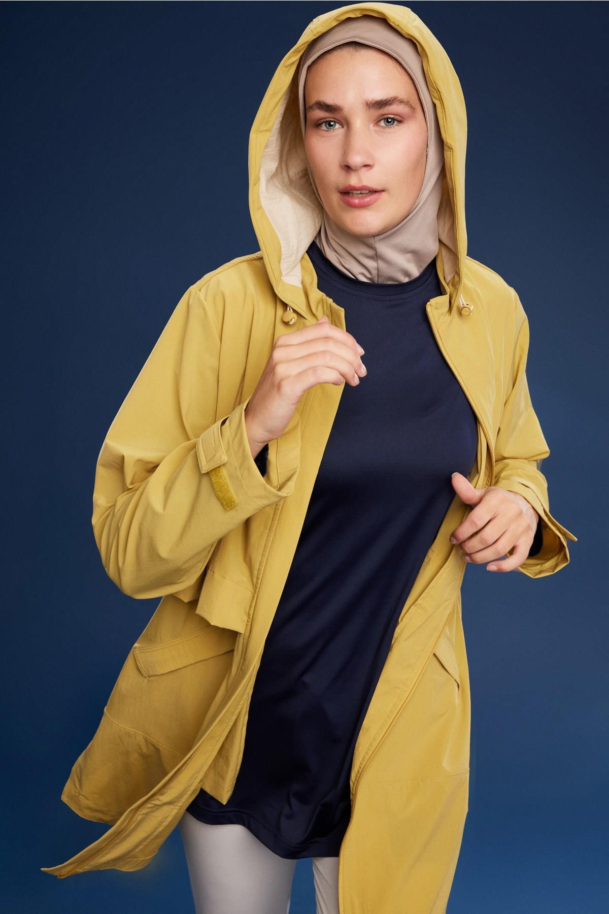 Haşema  Active H-Per Fit Kapüşonlu Sarı Tesettür Yürüyüş Ceketi ACT-42 - Görsel 3