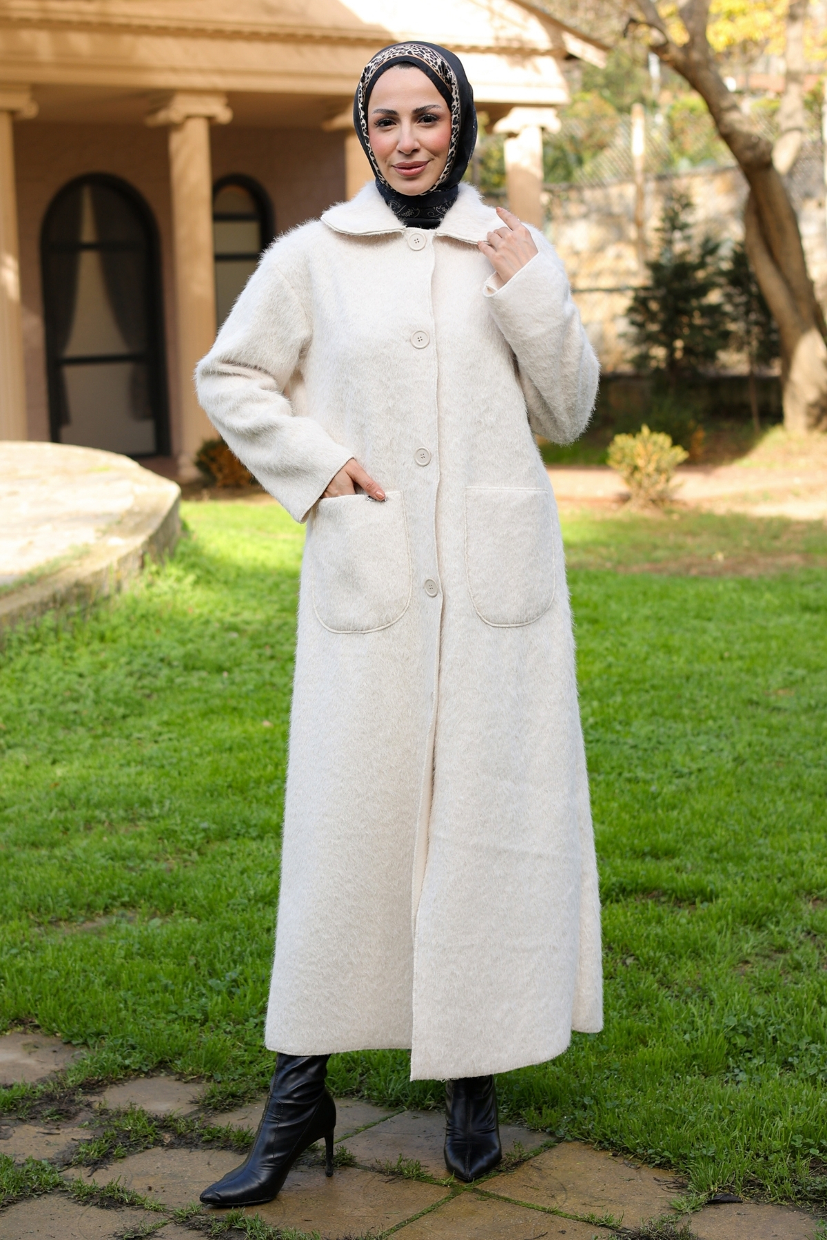 KADEEM  Mavera Fox Kumaş Uzun Tesettür Kaban – 7009 - Görsel 7