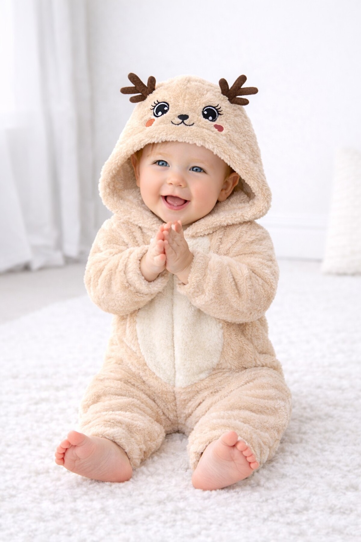 Chicsy Baby Tatlı Kapüşonlu Geyik Figürlü Peluş Bebek Tulum fotoğrafı 3 (önizleme)